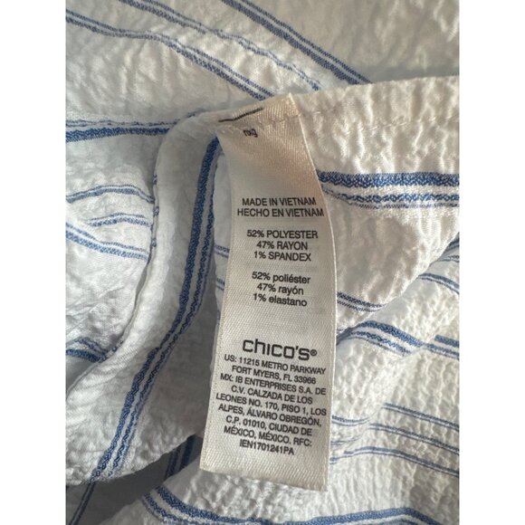 Chicos 2 Womens Striped crinkle Button-Up Shirt Size large tie front Blue White - Picture 4 of 4
